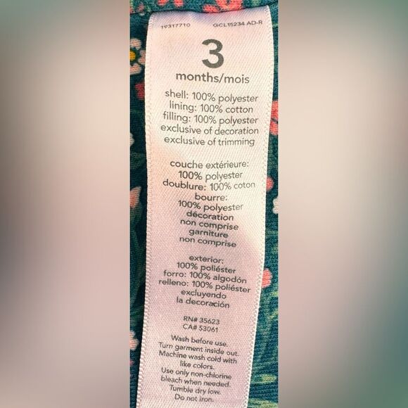 Carter’s Baby Girls Pink Zip Front Floral Print Cotton Lined Vest. 3 Months. - Picture 6 of 8